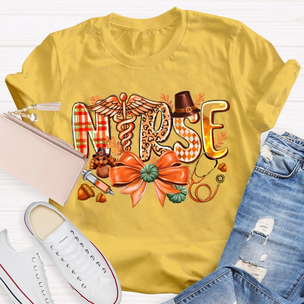 School Nurse Pumpkin Bow Funny Halloween T-shirt