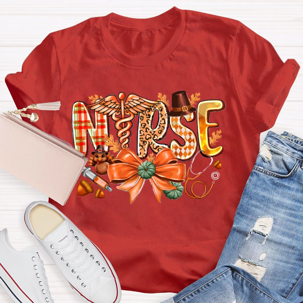 School Nurse Pumpkin Bow Funny Halloween T-shirt