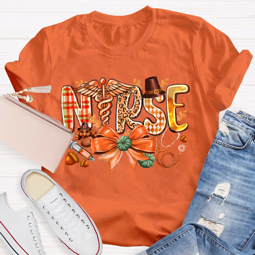 School Nurse Pumpkin Bow Funny Halloween T-shirt