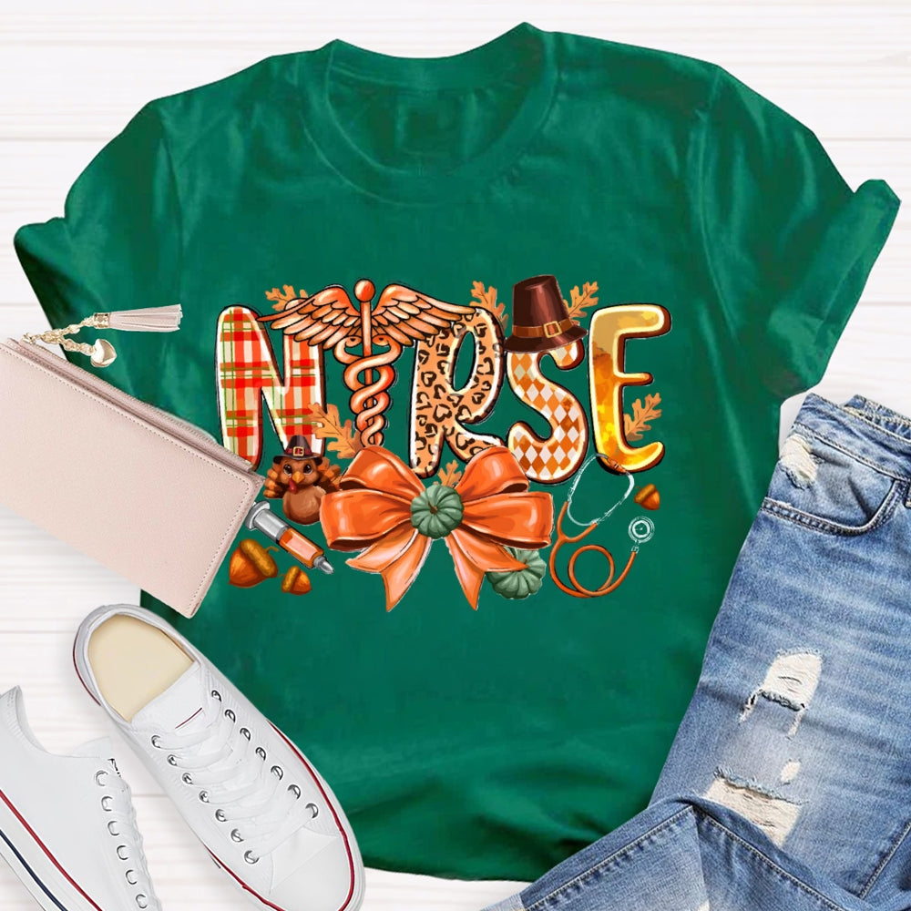 School Nurse Pumpkin Bow Funny Halloween T-shirt