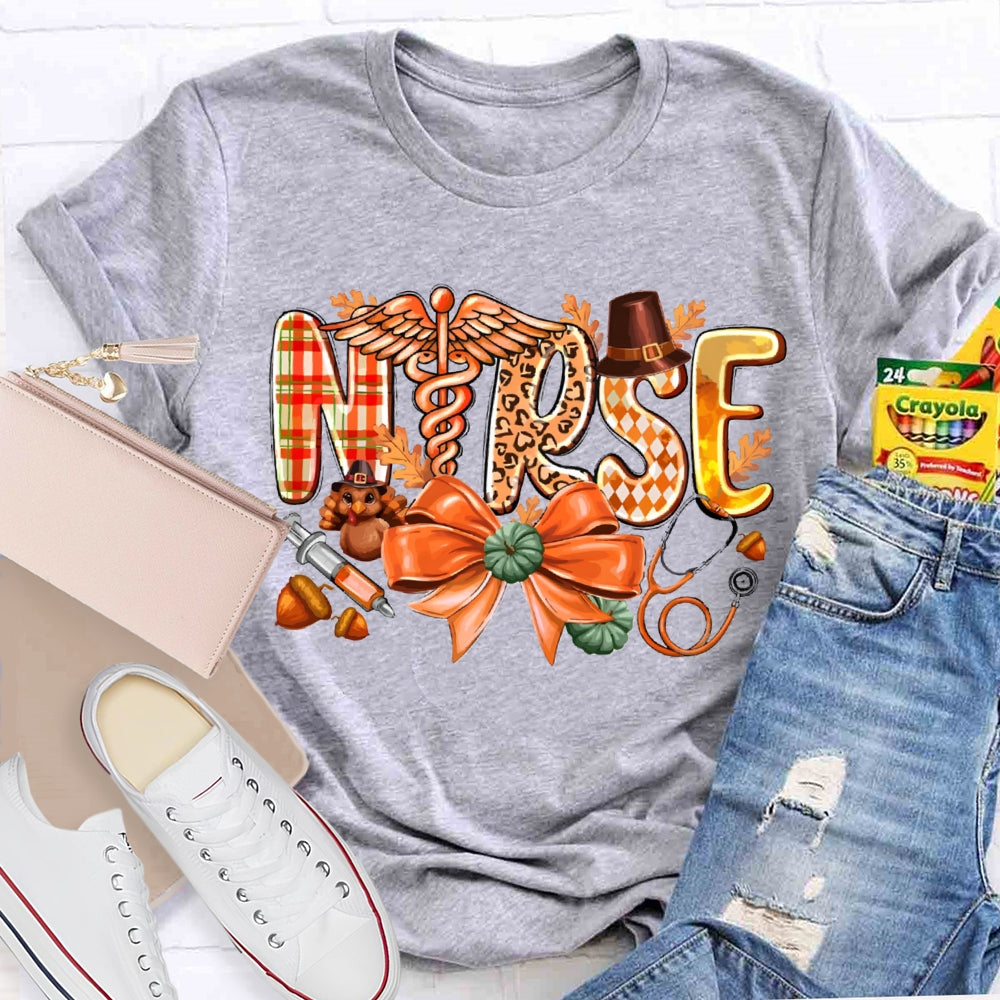School Nurse Pumpkin Bow Funny Halloween T-shirt
