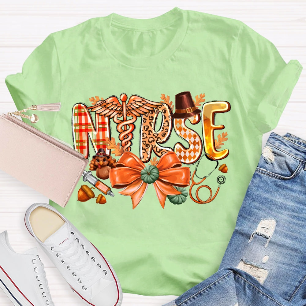 School Nurse Pumpkin Bow Funny Halloween T-shirt