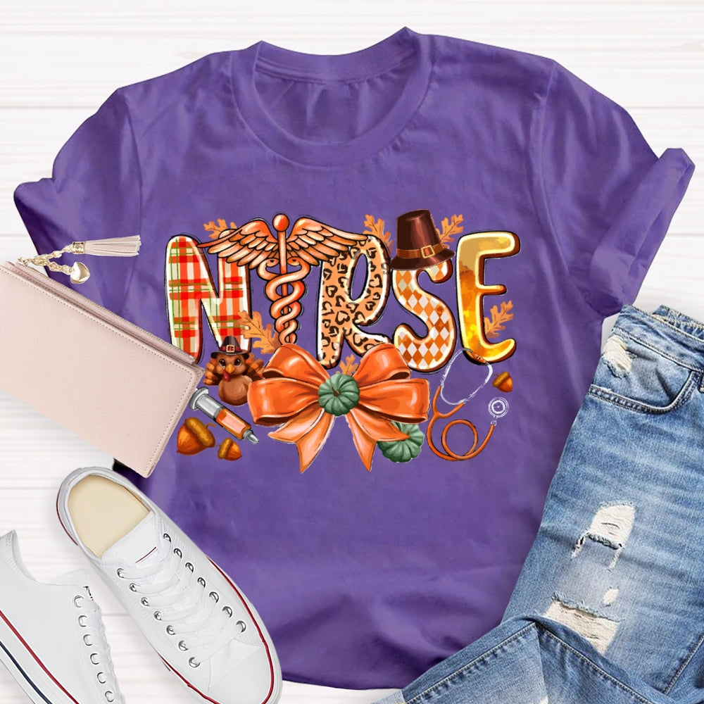 School Nurse Pumpkin Bow Funny Halloween T-shirt
