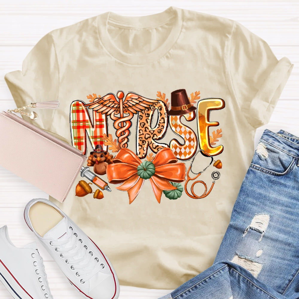 School Nurse Pumpkin Bow Funny Halloween T-shirt