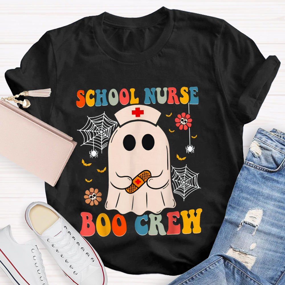School Nurse Boo Crew Cute Little Nurse Ghost Halloween T-shirt