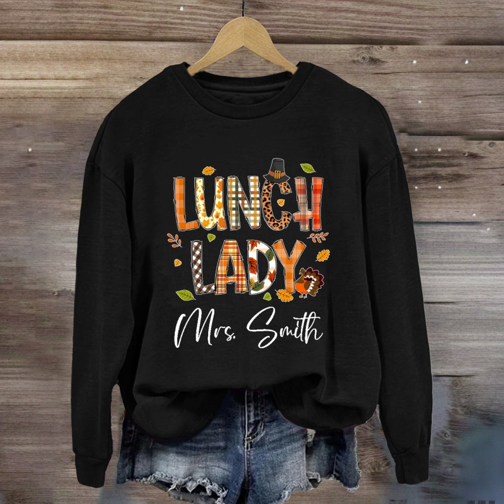 Personalized Name Lunch Lady Fall Season Sweatshirt