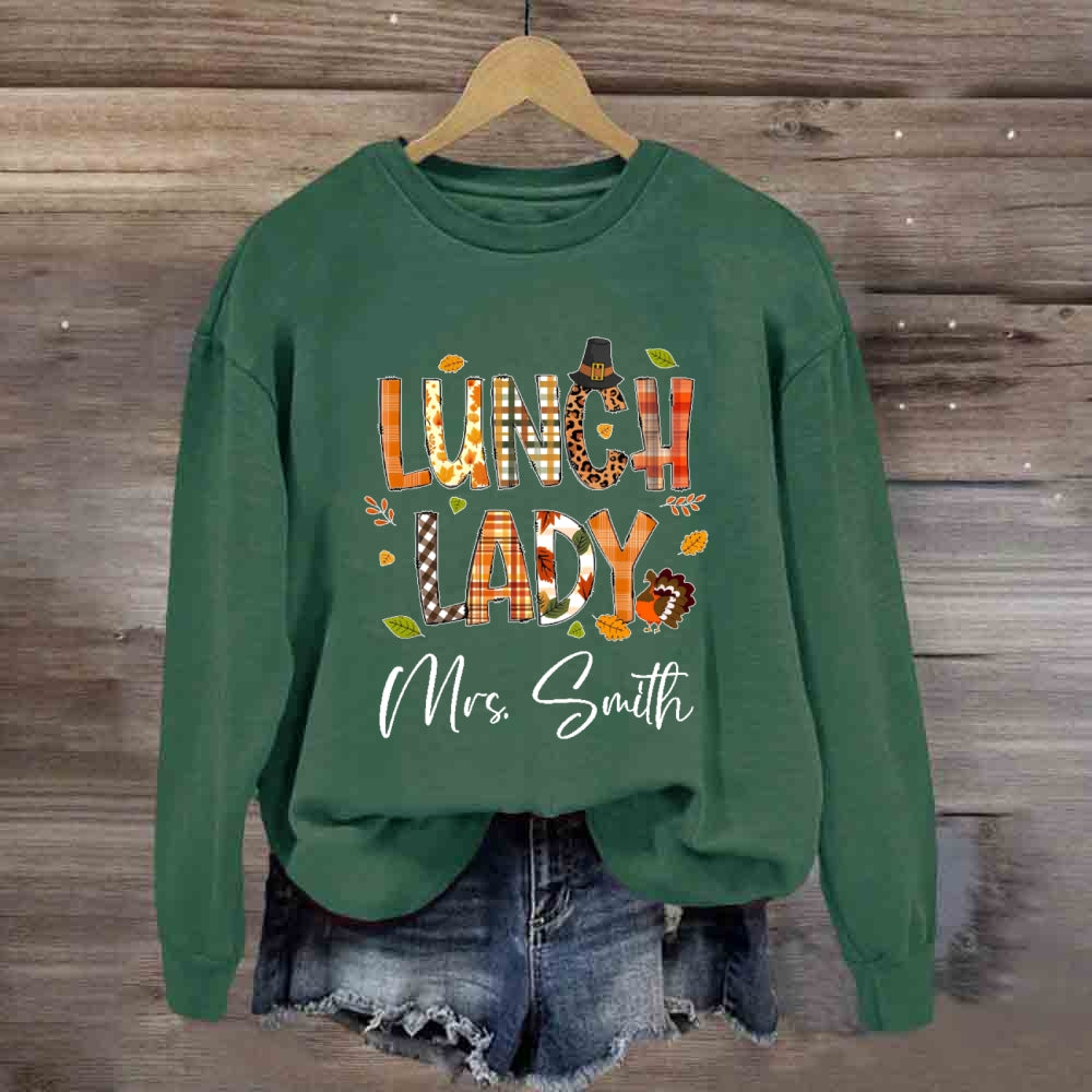 Personalized Name Lunch Lady Fall Season Sweatshirt