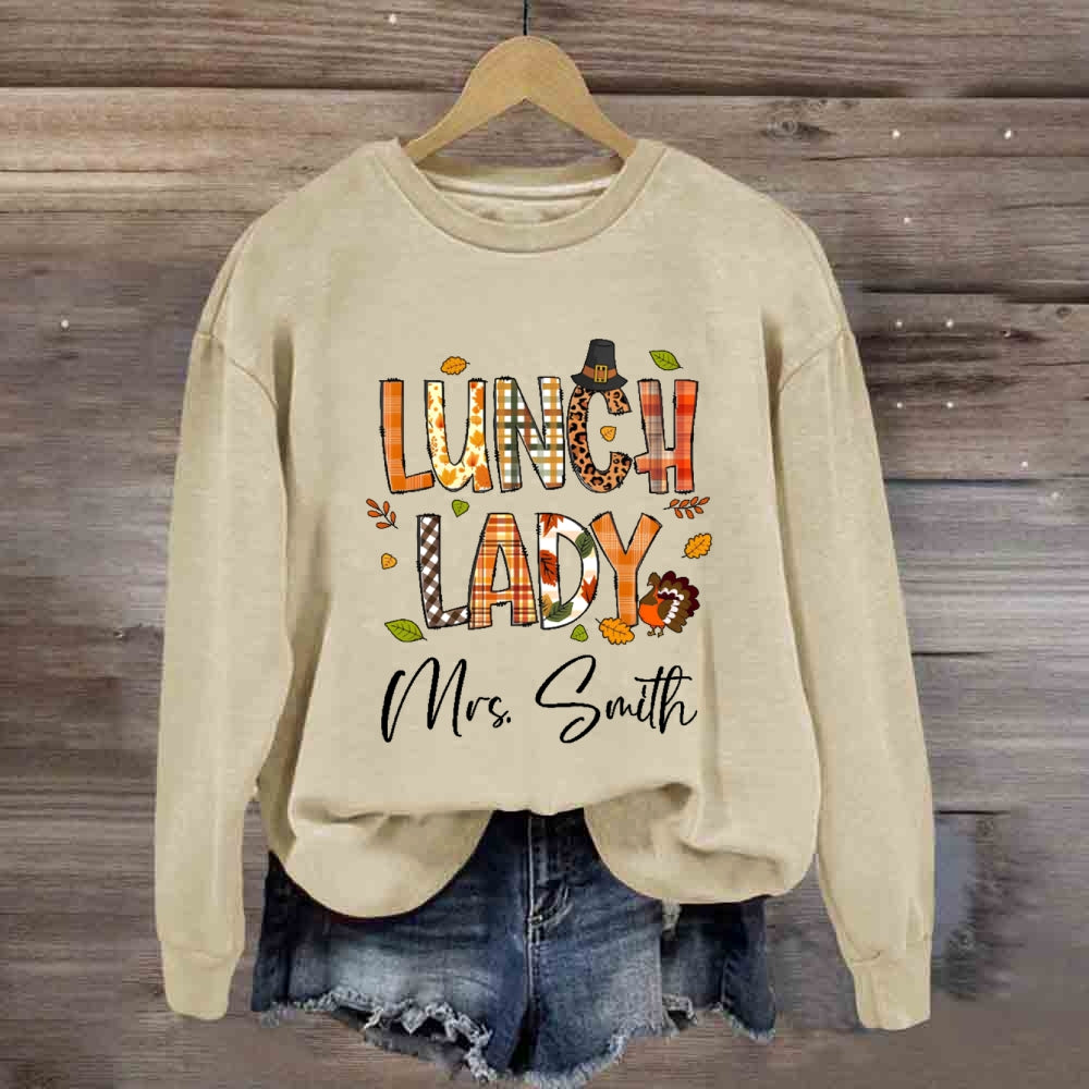Personalized Name Lunch Lady Fall Season Sweatshirt