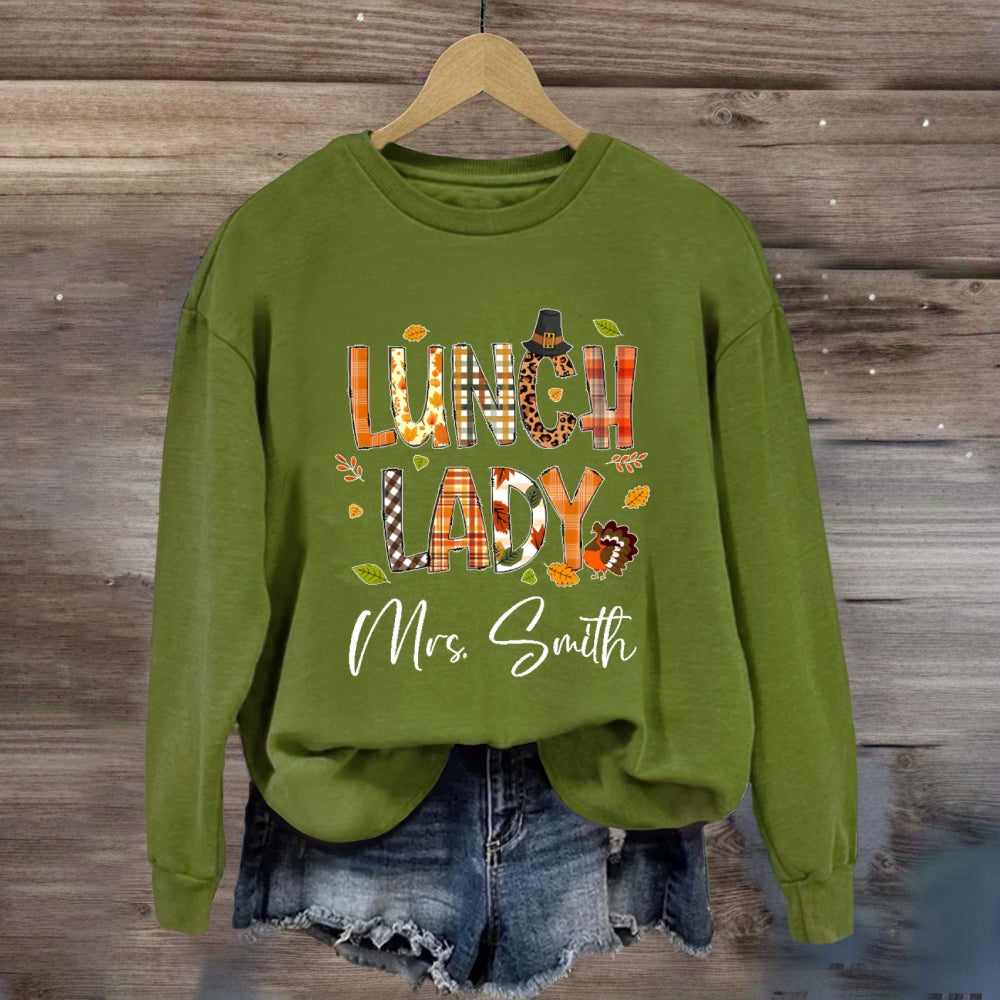 Personalized Name Lunch Lady Fall Season Sweatshirt