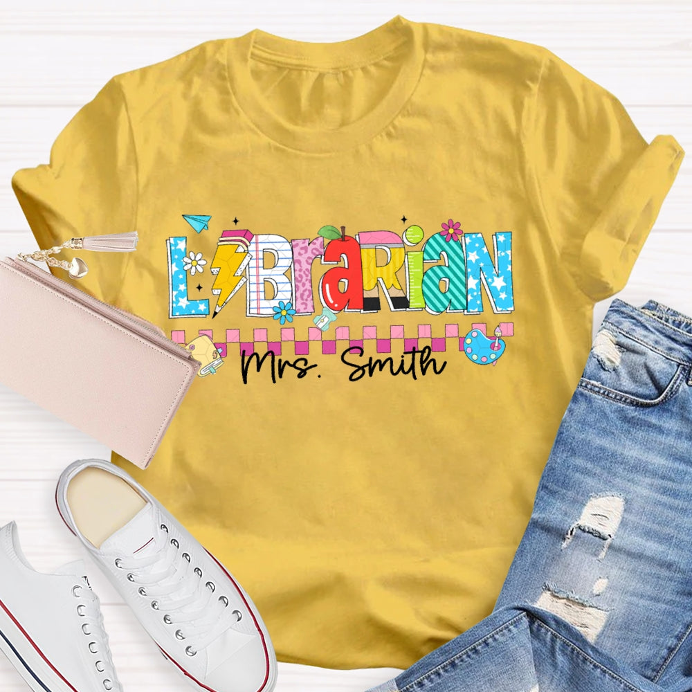 Personalized Name Librarian Colored Squares And Fonts T-shirt