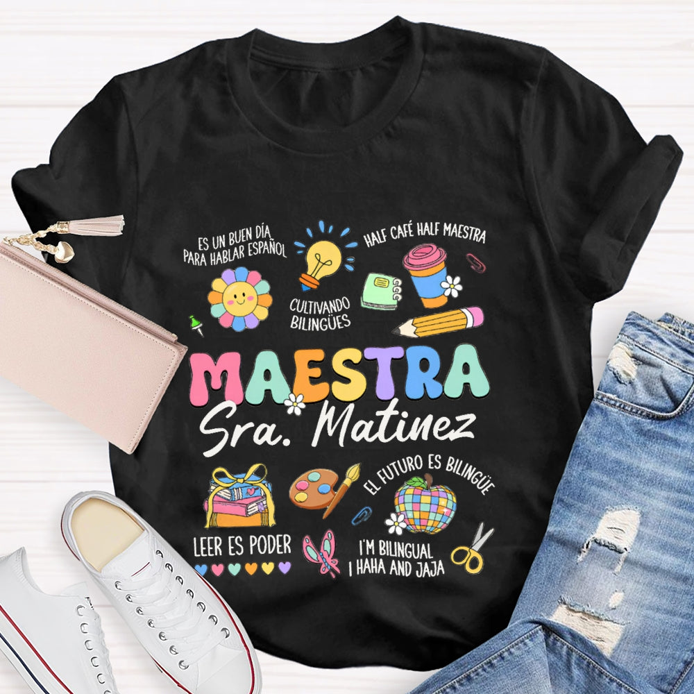 Personalized Name Maestra Bilingual Teacher T-shirt