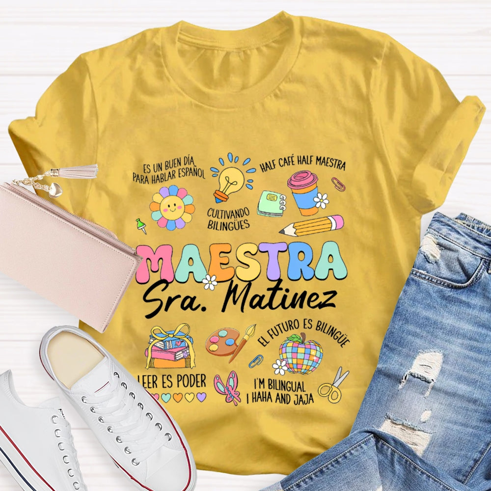Personalized Name Maestra Bilingual Teacher T-shirt