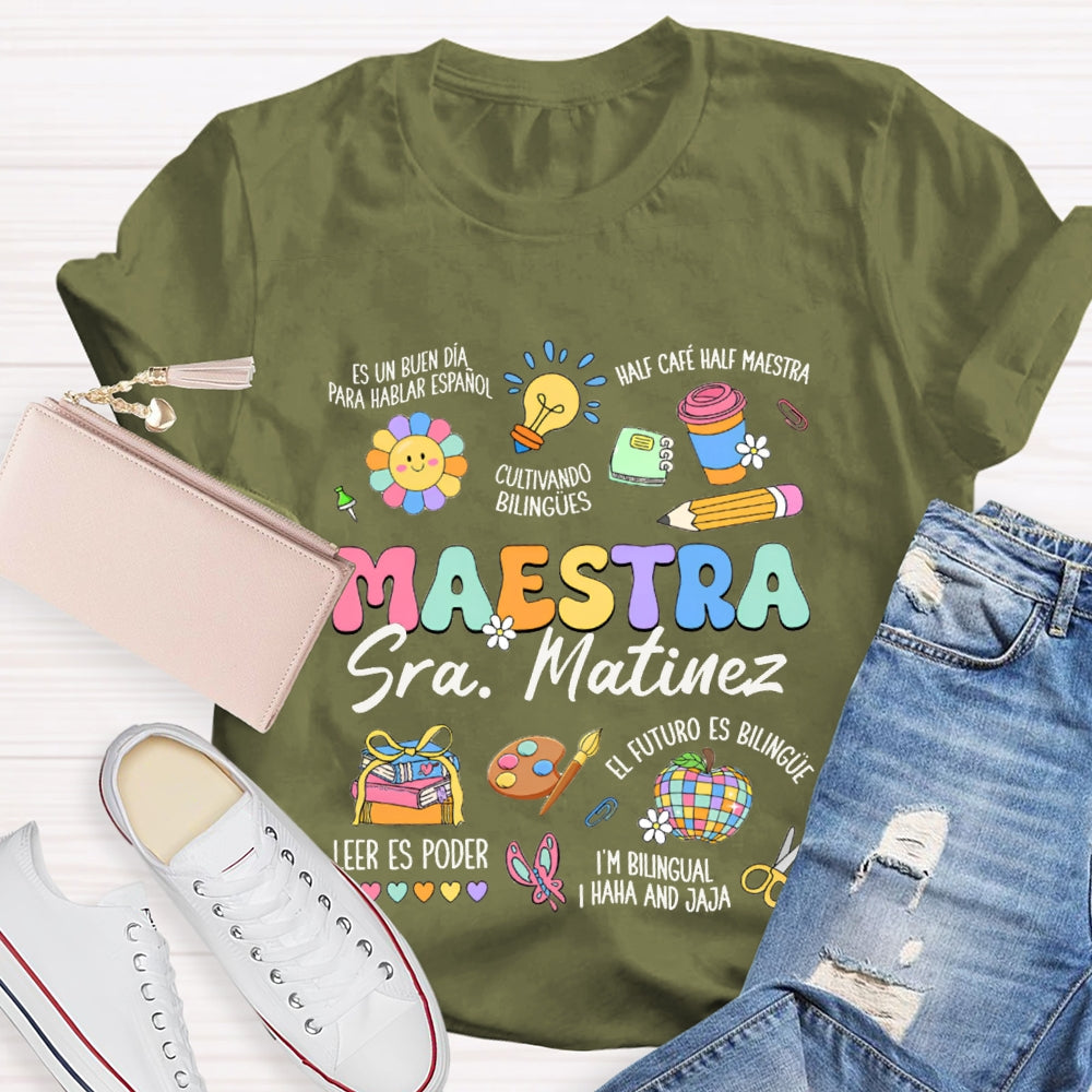 Personalized Name Maestra Bilingual Teacher T-shirt