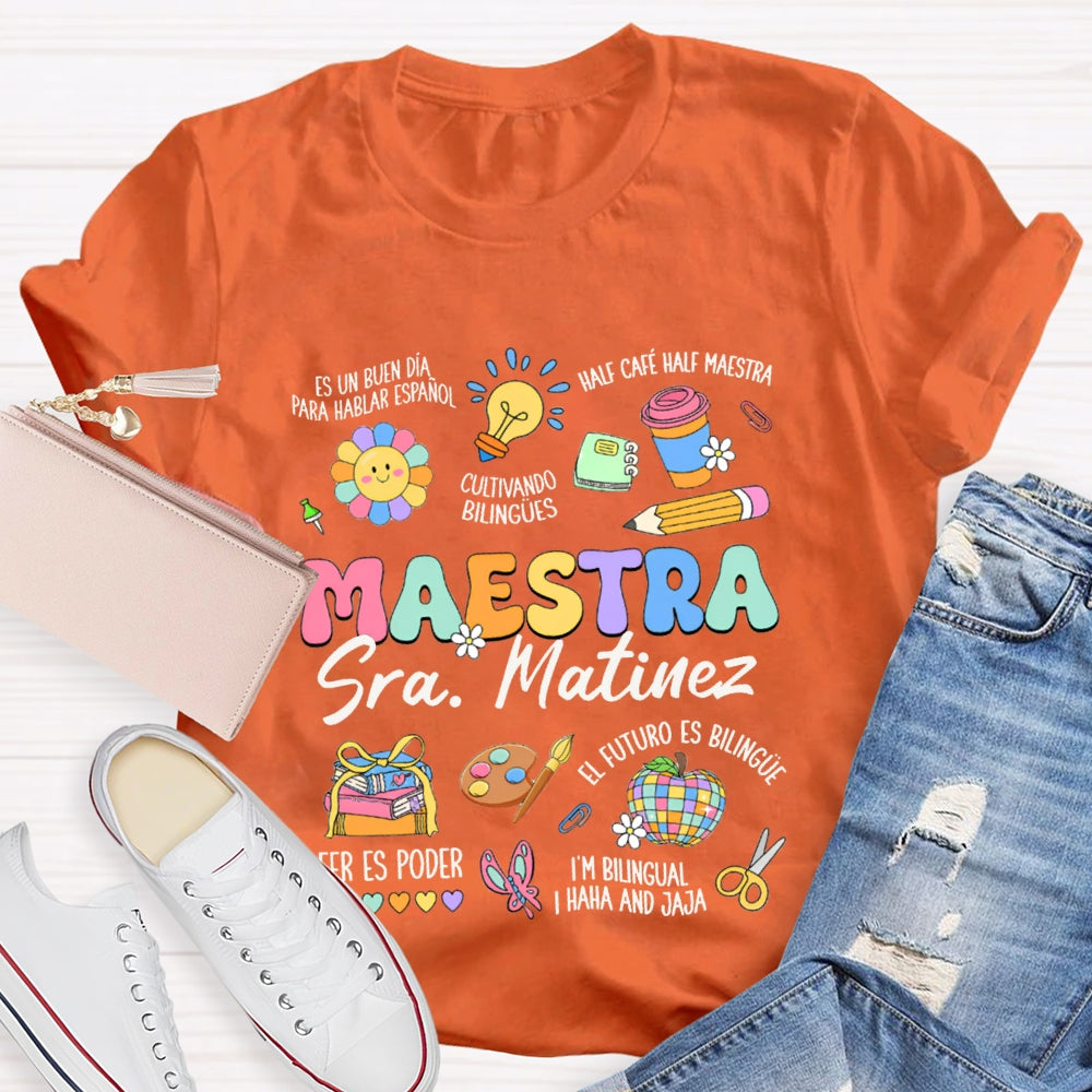 Personalized Name Maestra Bilingual Teacher T-shirt
