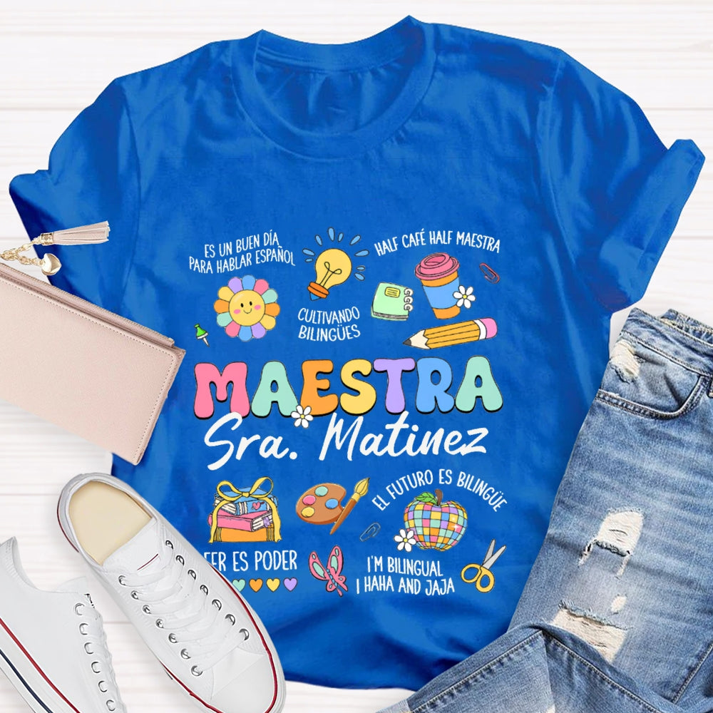 Personalized Name Maestra Bilingual Teacher T-shirt