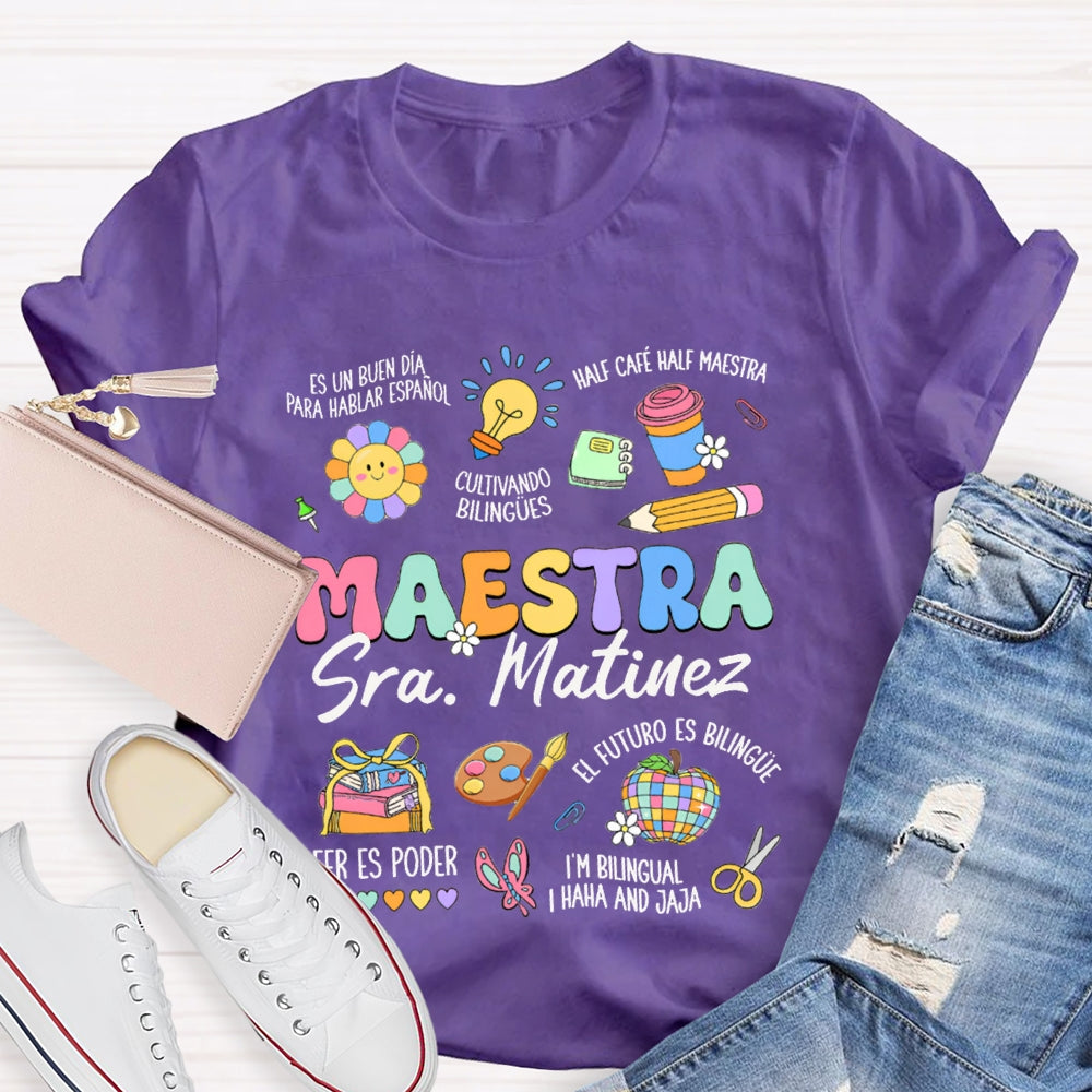 Personalized Name Maestra Bilingual Teacher T-shirt