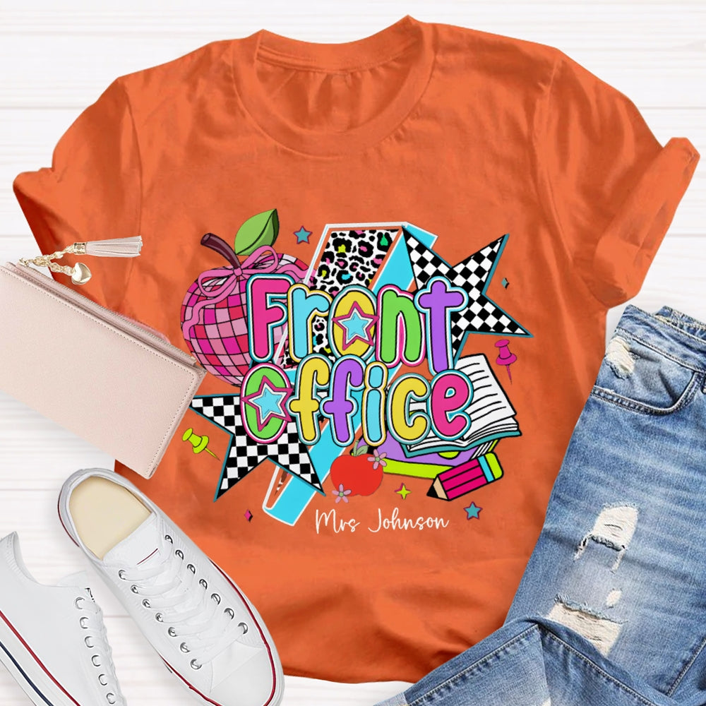 Personalized Name Front Office Colorful Apples And Stars T-shirt