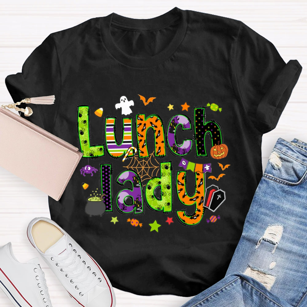 Lunch Lady Halloween Font Funny Halloween T-shirt
