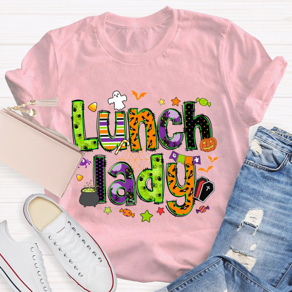 Lunch Lady Halloween Font Funny Halloween T-shirt