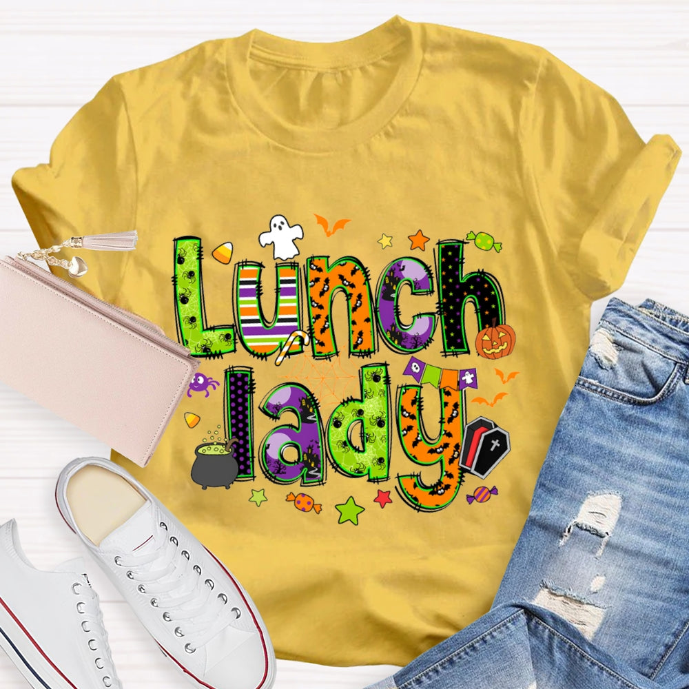 Lunch Lady Halloween Font Funny Halloween T-shirt
