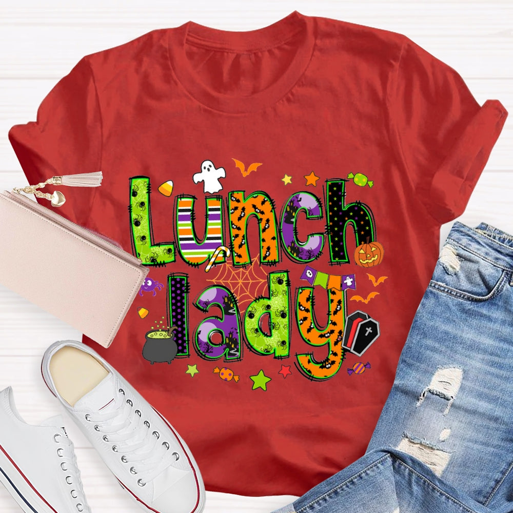 Lunch Lady Halloween Font Funny Halloween T-shirt