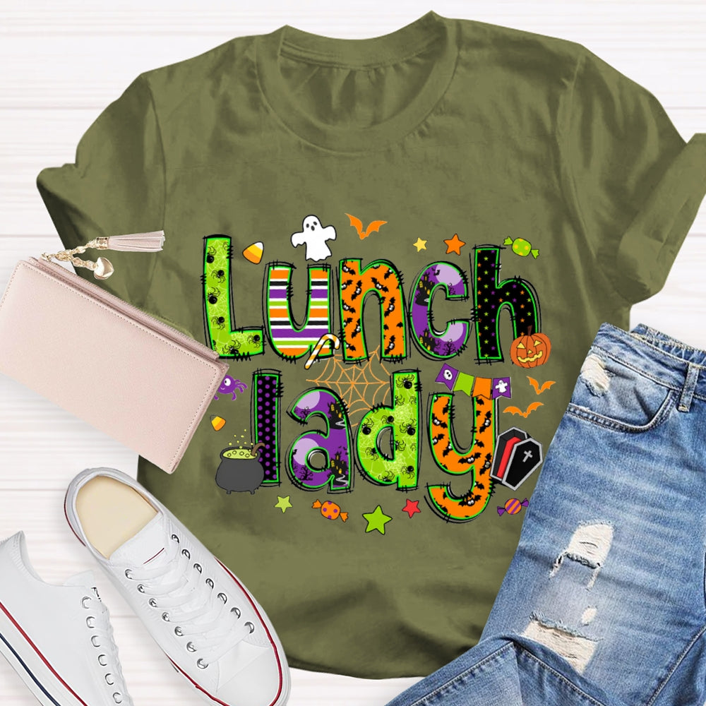 Lunch Lady Halloween Font Funny Halloween T-shirt