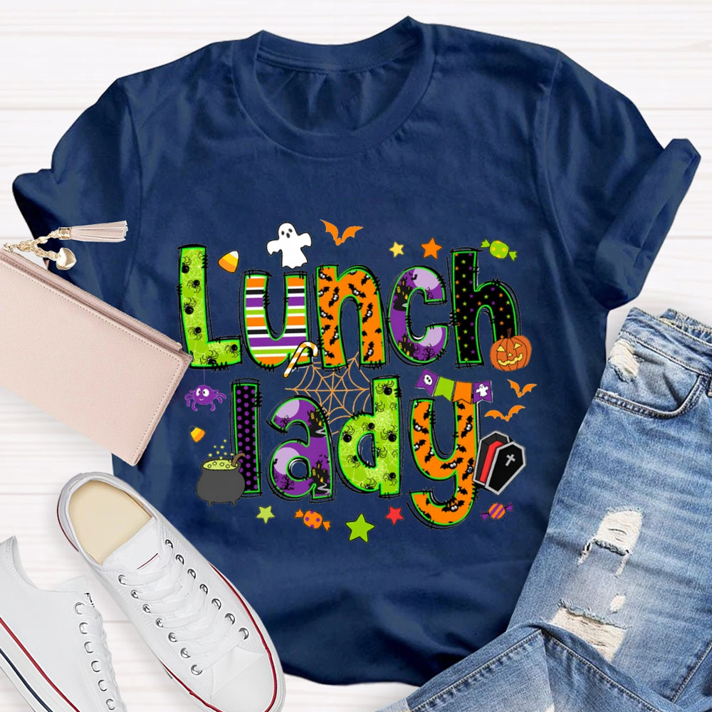 Lunch Lady Halloween Font Funny Halloween T-shirt