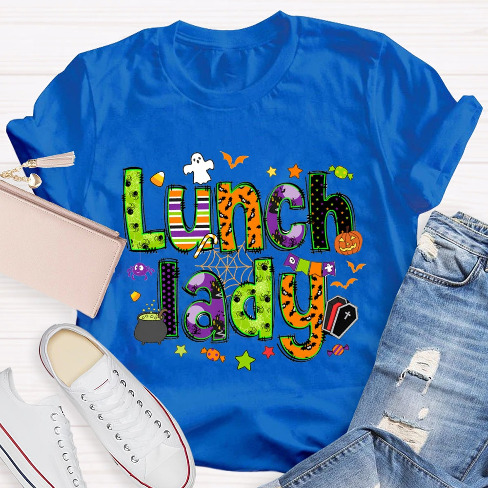Lunch Lady Halloween Font Funny Halloween T-shirt