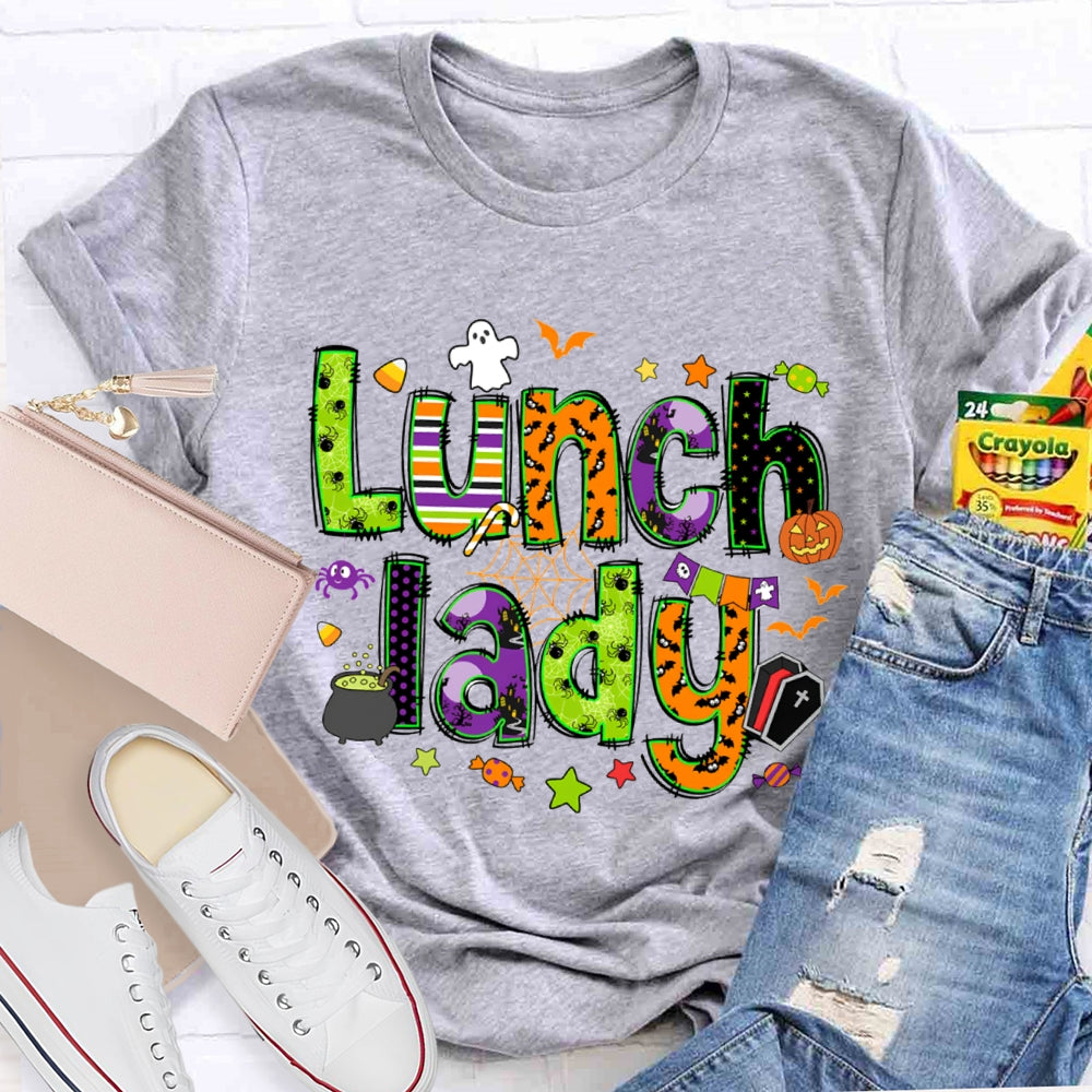 Lunch Lady Halloween Font Funny Halloween T-shirt