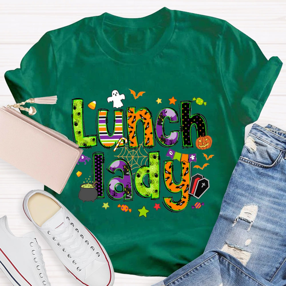 Lunch Lady Halloween Font Funny Halloween T-shirt