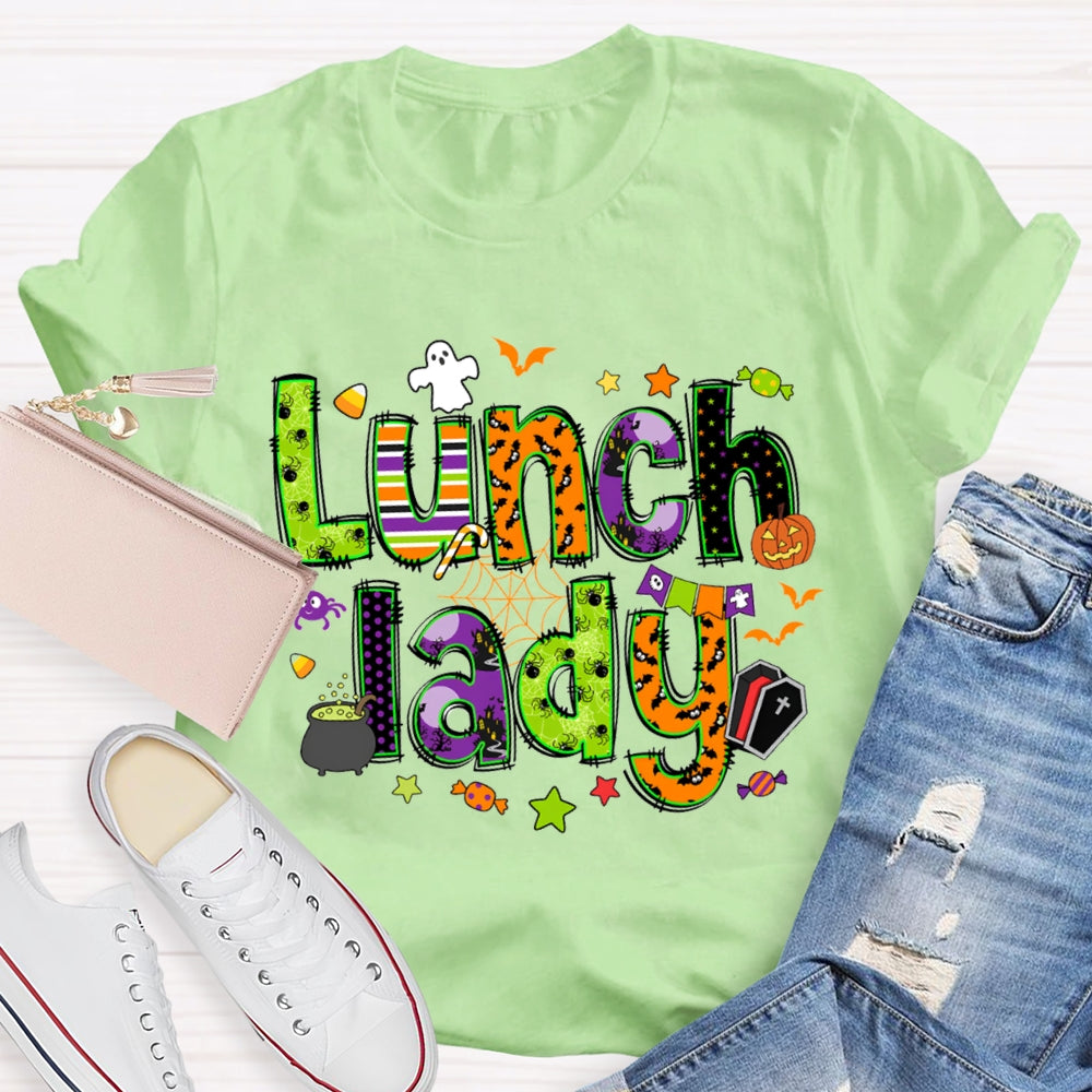 Lunch Lady Halloween Font Funny Halloween T-shirt