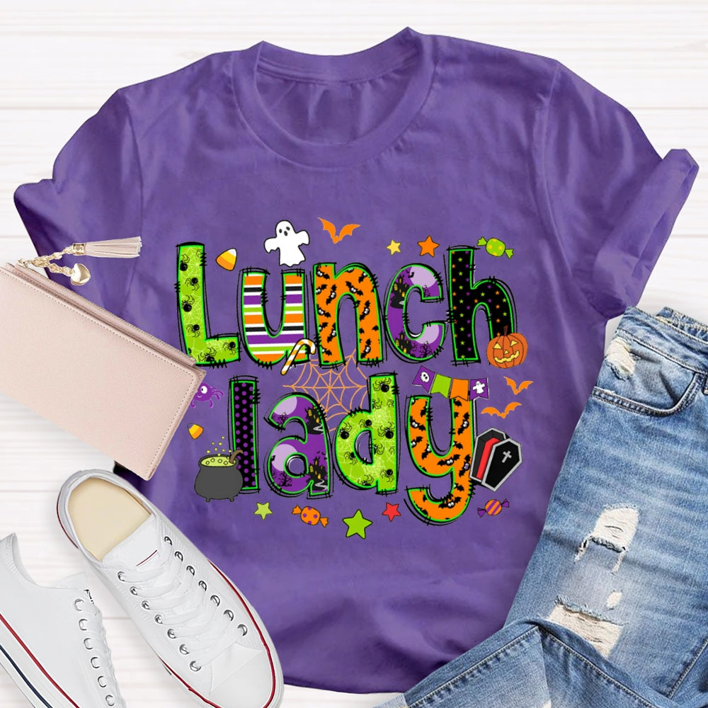 Lunch Lady Halloween Font Funny Halloween T-shirt