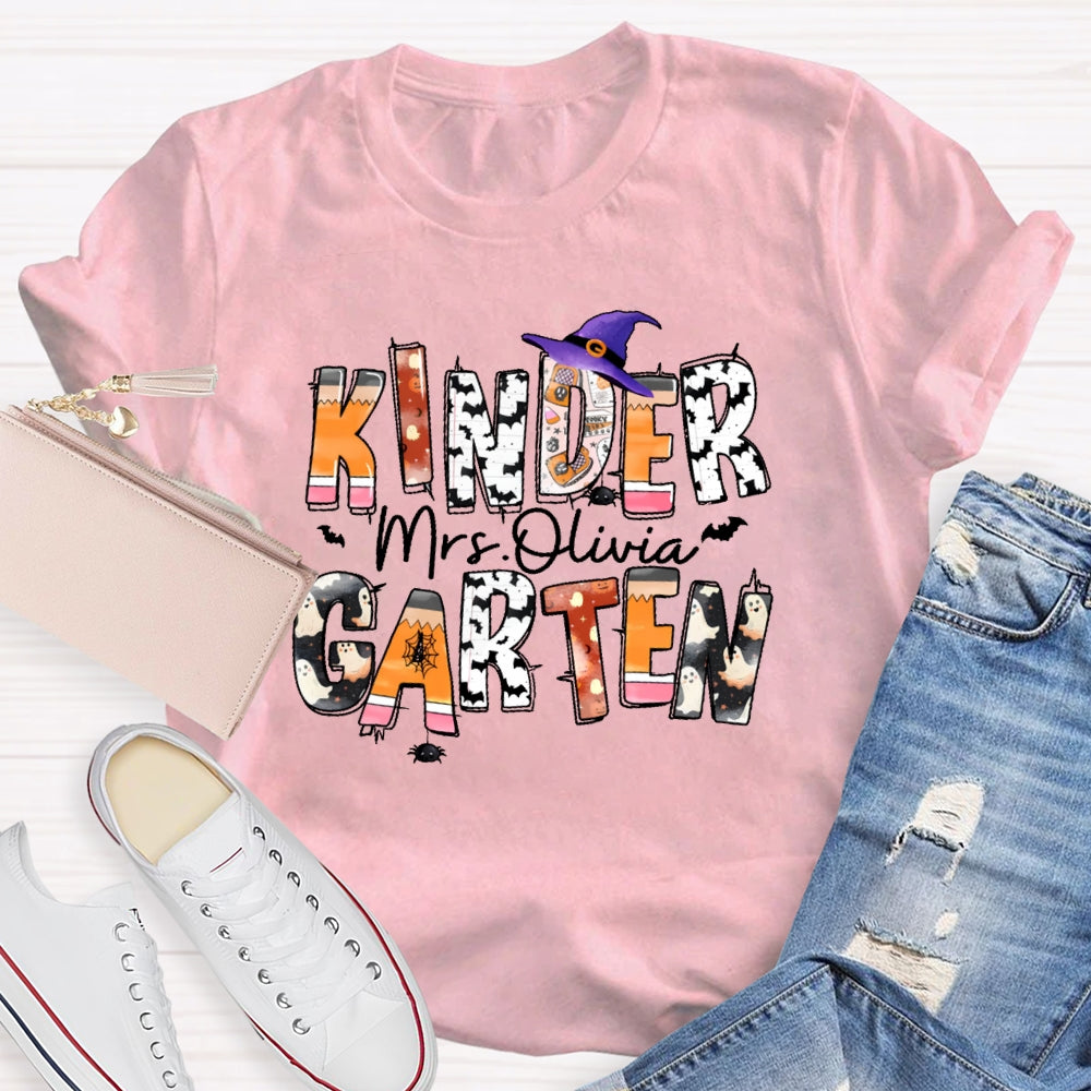 Personalized Name And Grade Kindergarten Halloween T-shirt