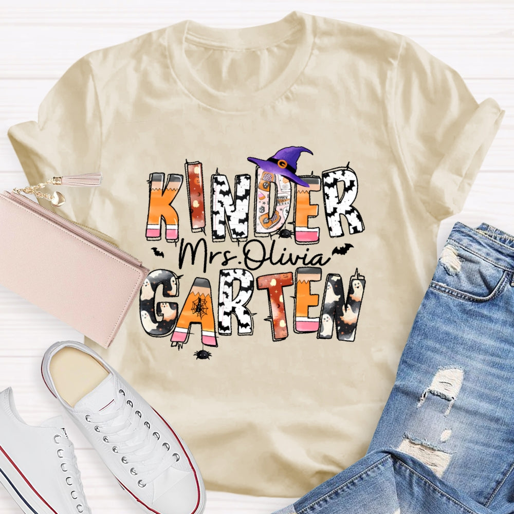 Personalized Name And Grade Kindergarten Halloween T-shirt