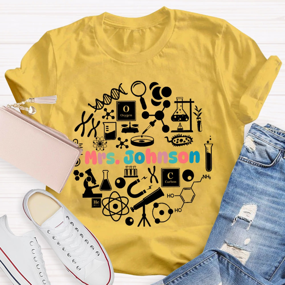 Personalized Name Science Teacher Graphic T-shirt