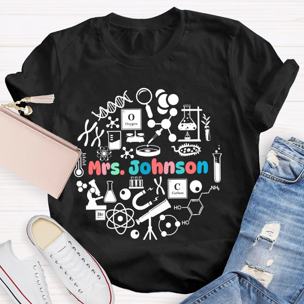 Personalized Name Science Teacher Graphic T-shirt