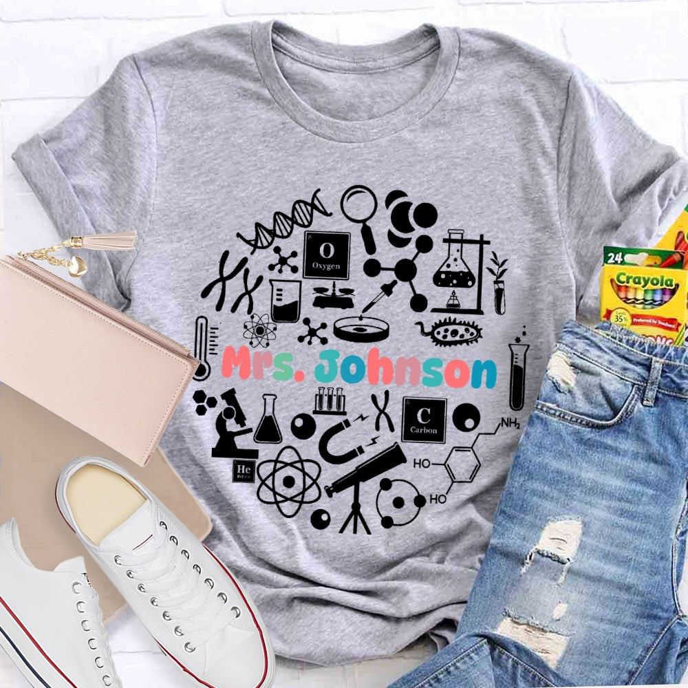 Personalized Name Science Teacher Graphic T-shirt