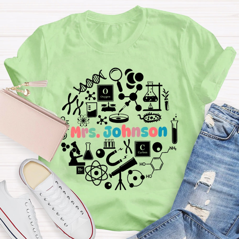 Personalized Name Science Teacher Graphic T-shirt
