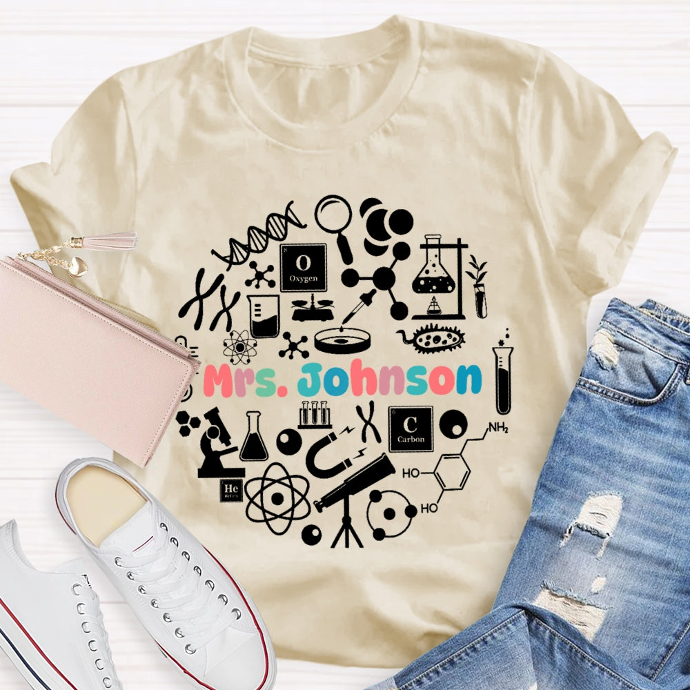 Personalized Name Science Teacher Graphic T-shirt