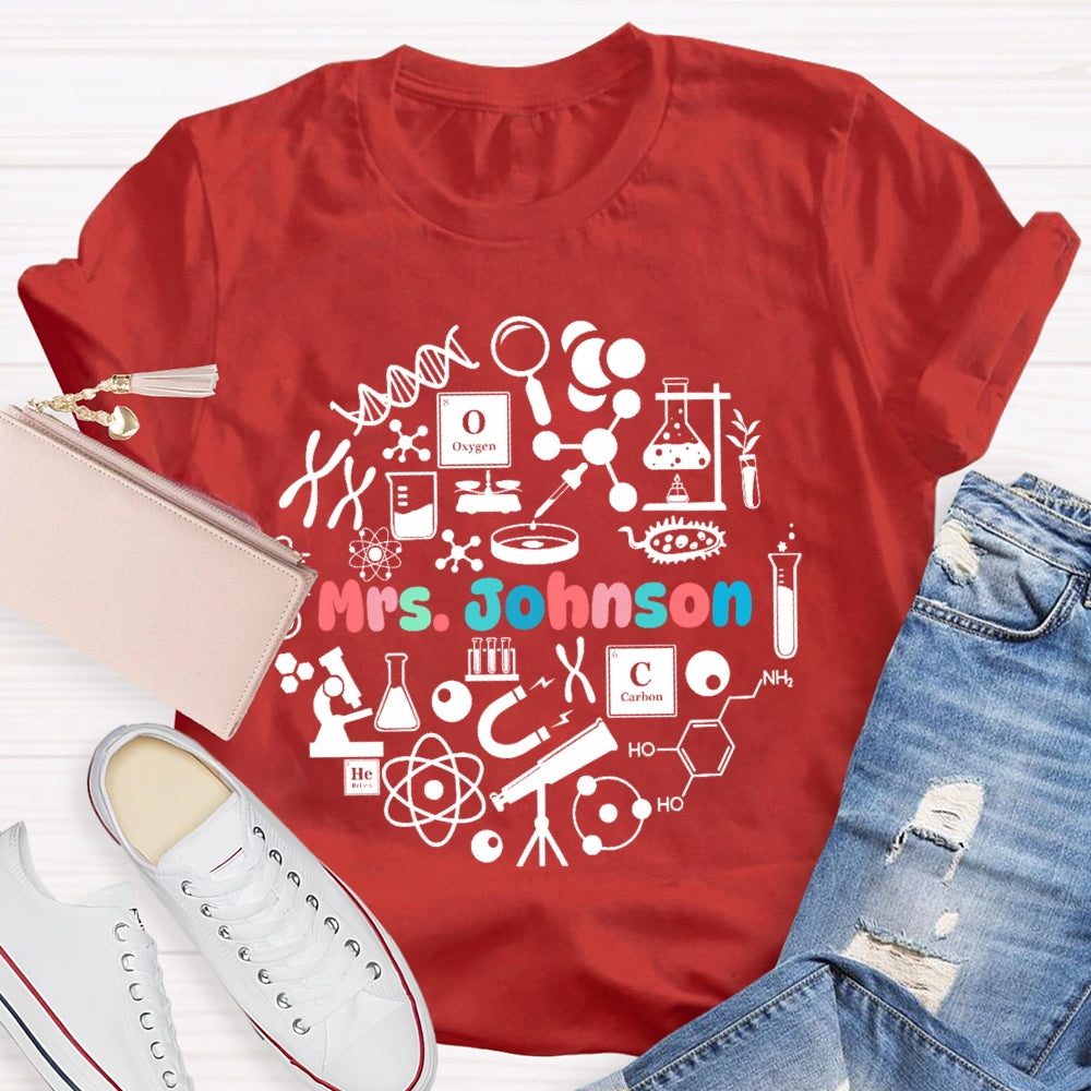 Personalized Name Science Teacher Graphic T-shirt