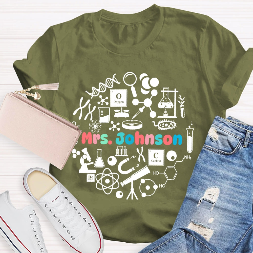 Personalized Name Science Teacher Graphic T-shirt
