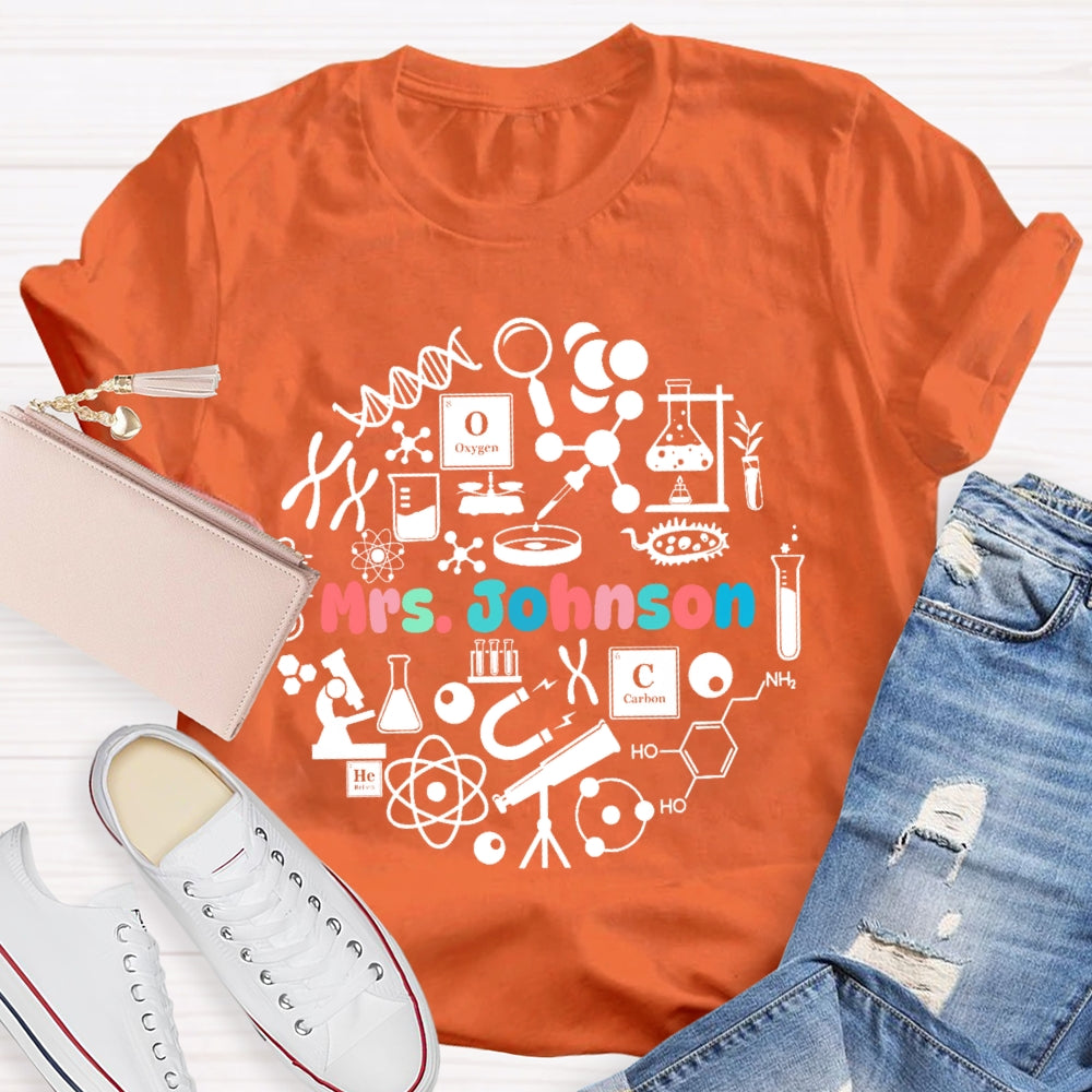 Personalized Name Science Teacher Graphic T-shirt
