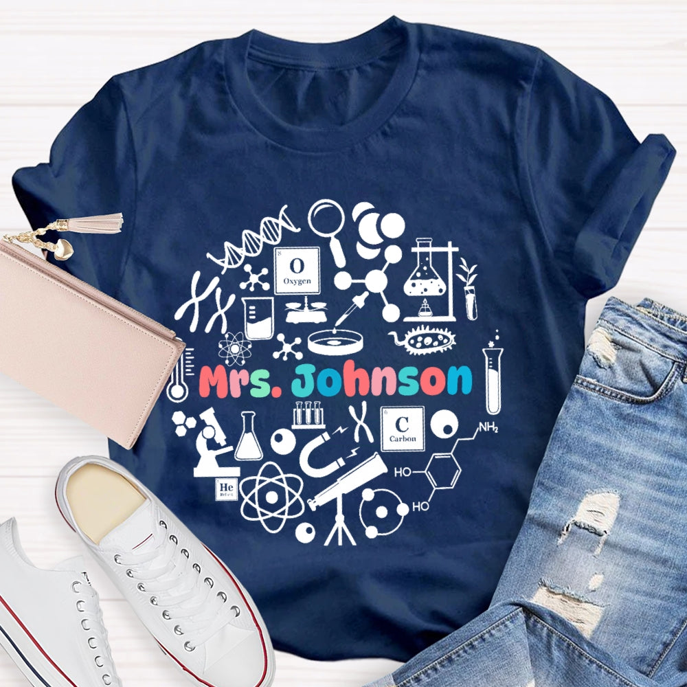 Personalized Name Science Teacher Graphic T-shirt