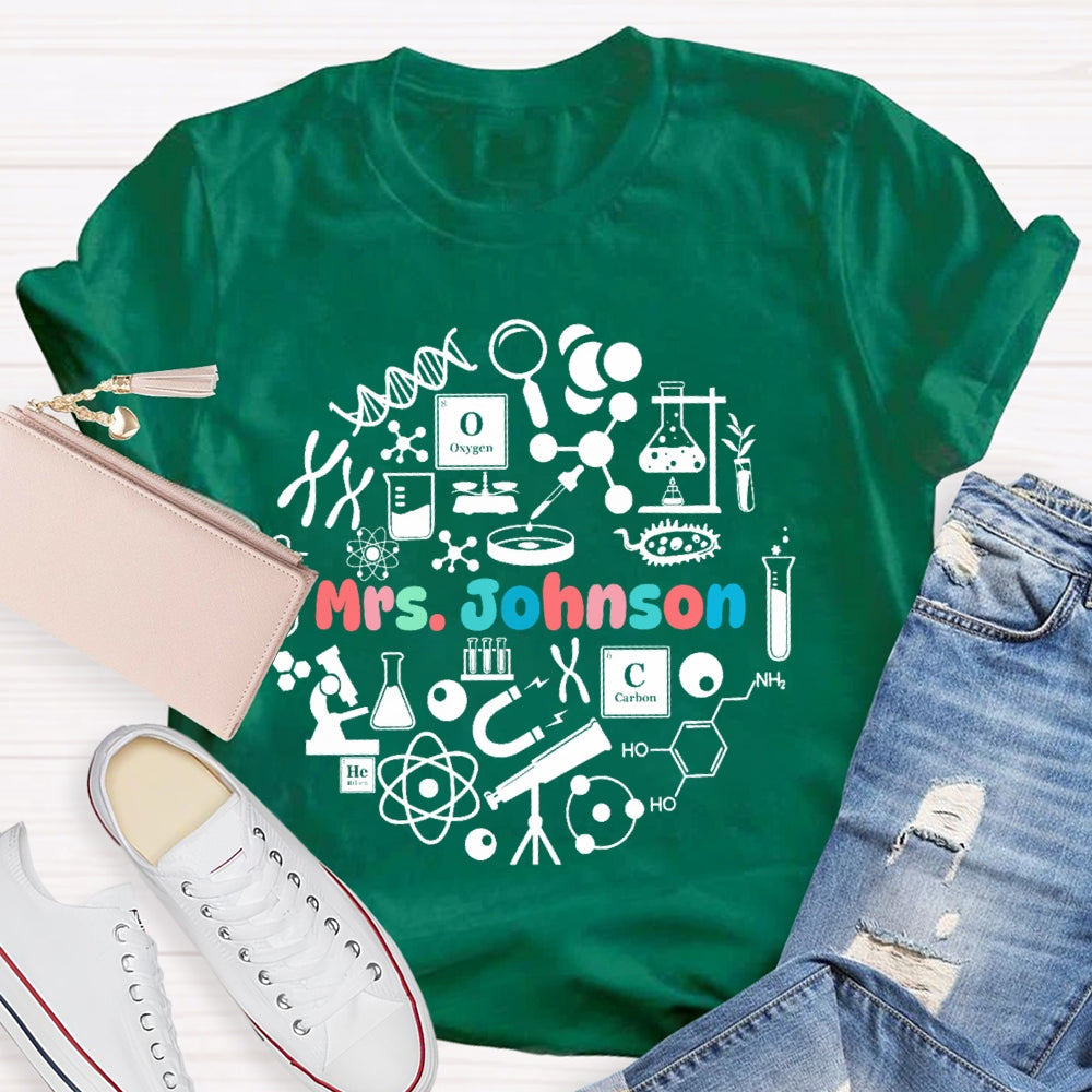 Personalized Name Science Teacher Graphic T-shirt