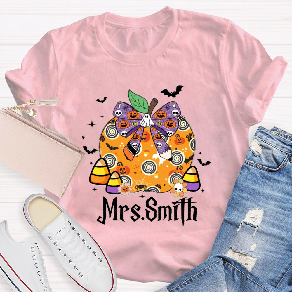 Personalized name Halloween Apple Pumpkin Skull T-shirt