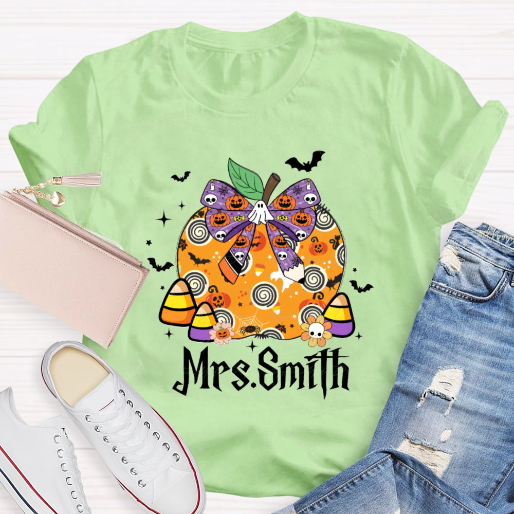 Personalized name Halloween Apple Pumpkin Skull T-shirt