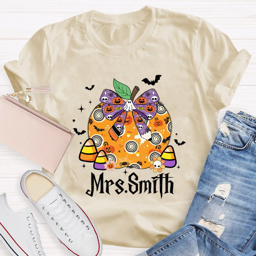 Personalized name Halloween Apple Pumpkin Skull T-shirt