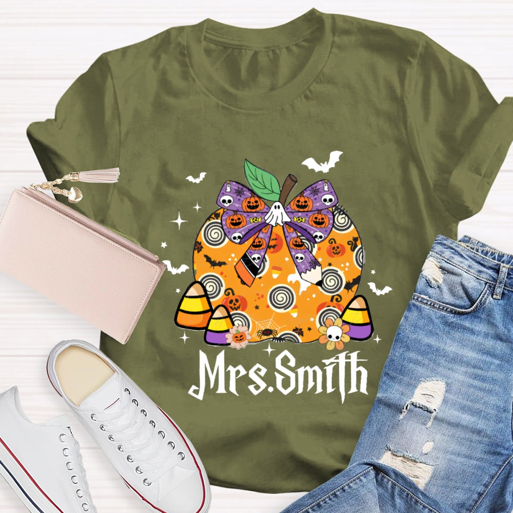Personalized name Halloween Apple Pumpkin Skull T-shirt