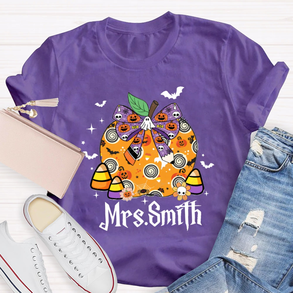 Personalized name Halloween Apple Pumpkin Skull T-shirt