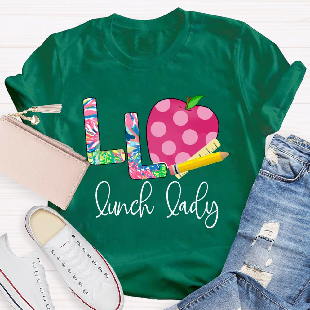 L Is For Lunch Lady Tie-Dye Font And Apple T-shirt